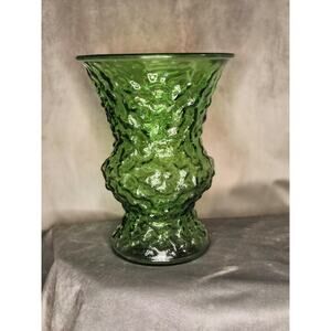 Vintage Green Glass Crinkle Vase